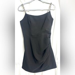 Finders Keepers Black, Silver Chain Straps, Cropped Gothic Coquette Mini Dress 6